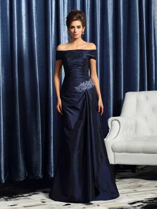 Wholesale Off-the-Shoulder Short Sleeves Long Taffeta Mother of the Bride Dresses
